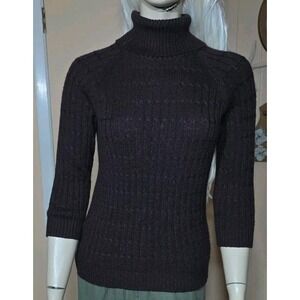 Y2K GEORGE Brown Knit Fitted Turtleneck Pullover Sweater Size‎ Medium 8/10 90's